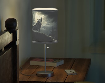 Wolf Lamp on a Stand, US|CA plug Howling Wolf Night Stand Lamp Gift Full Moon Lamp with Stand Wolf Lamp Shade Gift Rustic Home Decor