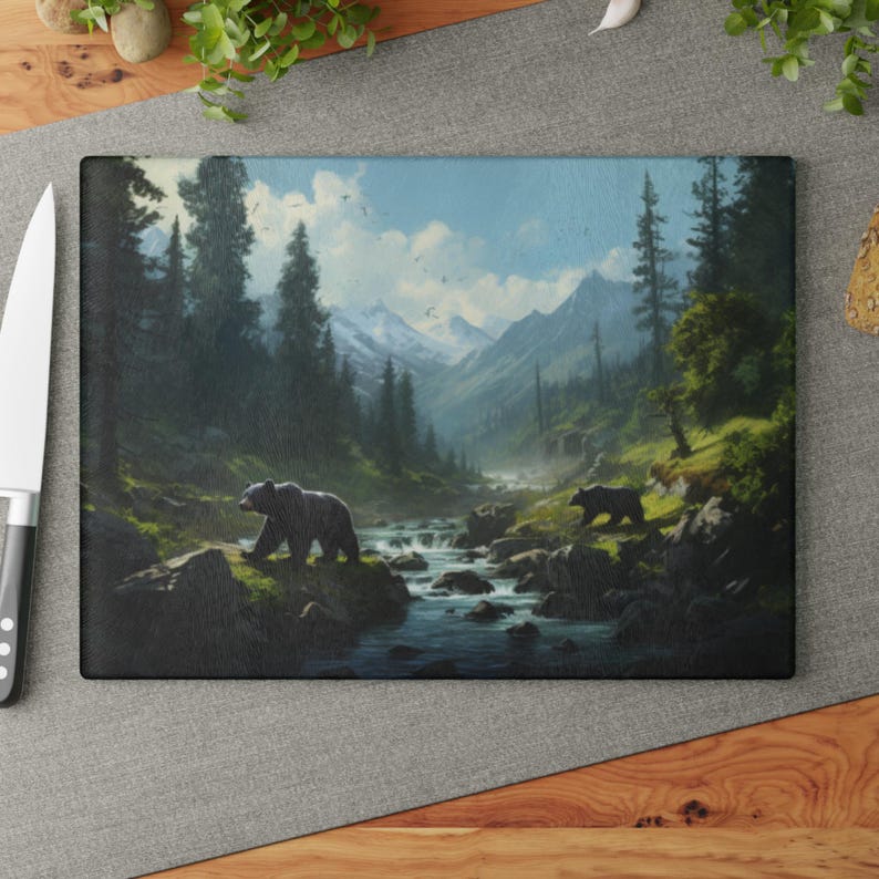 Glass Cutting Board Black bear cutting board Nature cutting board Gifts for hunters Gifts for him Black bear stuff Kitchen accessories image 8