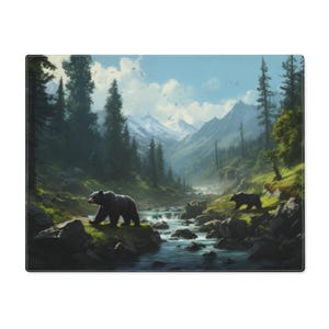 Bear Placemat: Rustic Mountain Scene, Cotton Twill Table Setting