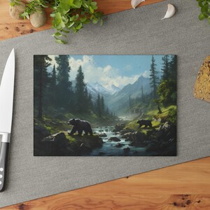 Glass Cutting Board Black bear cutting board Nature cutting board Gifts for hunters Gifts for him Black bear stuff Kitchen accessories image 5