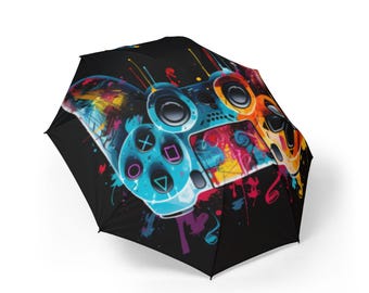 Bunter Gamer-Regenschirm, stilvoller faltbarer Regenschirm für Gamer, Geschenk für Gamer, Regenschirm-Design, einzigartiges Regenschirm-Design, Videospiel