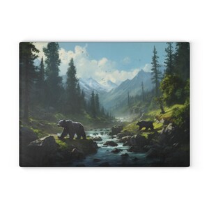 Glass Cutting Board Black bear cutting board Nature cutting board Gifts for hunters Gifts for him Black bear stuff Kitchen accessories image 2