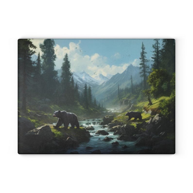 Glass Cutting Board Black bear cutting board Nature cutting board Gifts for hunters Gifts for him Black bear stuff Kitchen accessories image 2