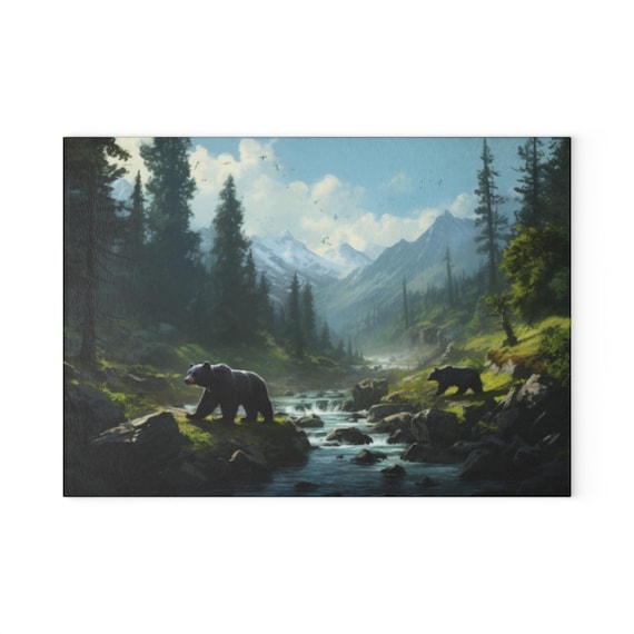 Glass Cutting Board Black bear cutting board Nature cutting board Gifts for hunters Gifts for him Black bear stuff Kitchen accessories