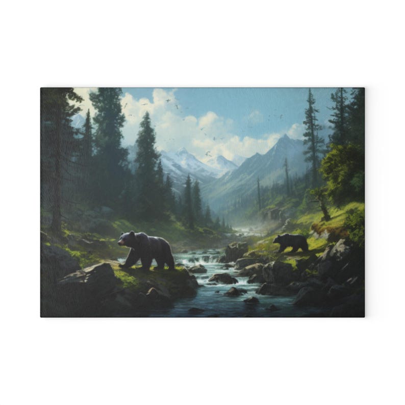 Glass Cutting Board Black bear cutting board Nature cutting board Gifts for hunters Gifts for him Black bear stuff Kitchen accessories image 1