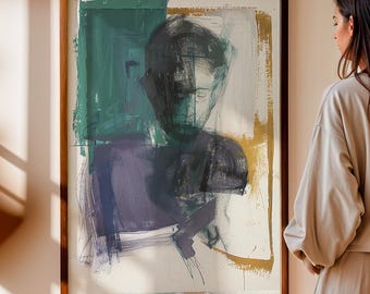 Abstraktes Porträt, Ausdrucksstarkes Schichtbild, Moderne figurative Kunstdruck, Digitaler Download