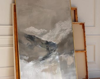 Impression montagne abstraite : paysage beige neutre, salon bohème (téléchargement numérique