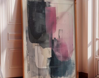 Abstract Pink and Black Art Print: Modern Minimalist Home Decor (Digital Download