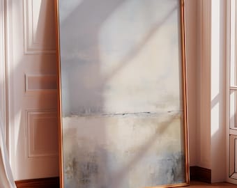 Neutrale abstrakte Küstenkunst | Beige Blau Minimalistische Landschaft | Serene Strukturierter Horizont | Moderne Strand Dekor