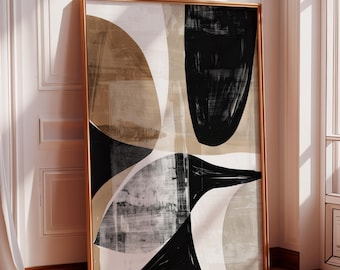 Mid Century Modern Abstract Art Print: Earth Tones Geometric Shapes (Digital Download)