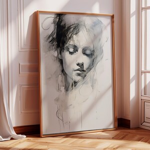 Abstract Woman Art, Female Portrait Art, Minimalist Modern Wall Art, Printable Digital Download, Black White Watercolor Abstract Portrait