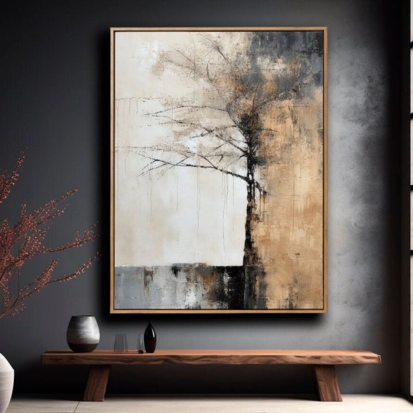 Abstract Painting Tree | Abstract Art | Neutral Wall Art | Living Room Decor | Textured Acrylic Painting | Large Digital PRINTABLE | t-46