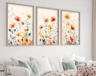 Watercolor Wildflowers Floral Botanical Prints Minimalist Modern Art Boho Wall Decor Floral Wall Art Set