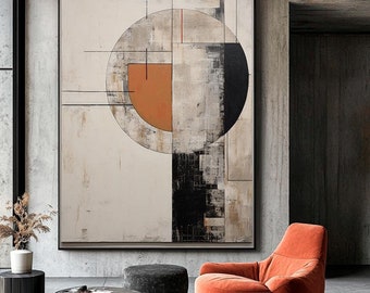 Geometric Abstract Art Print: Grey and Orange Wall Decor (Digital Download)