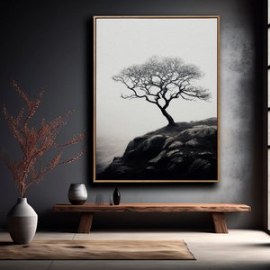 Minimalist Tree Print: Black and White Landscape Wall Art (Digital Download)