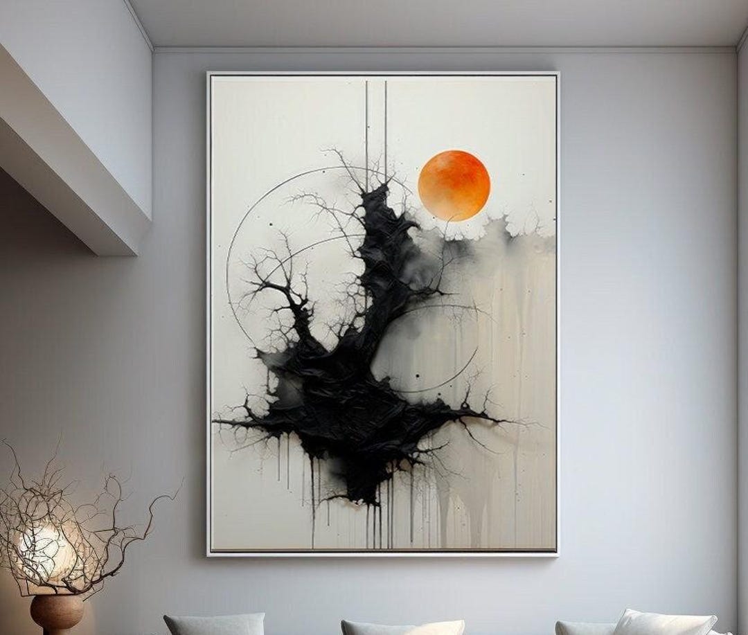 Abstract Roots Art Print: Orange Circle Impasto Painting (digital ...