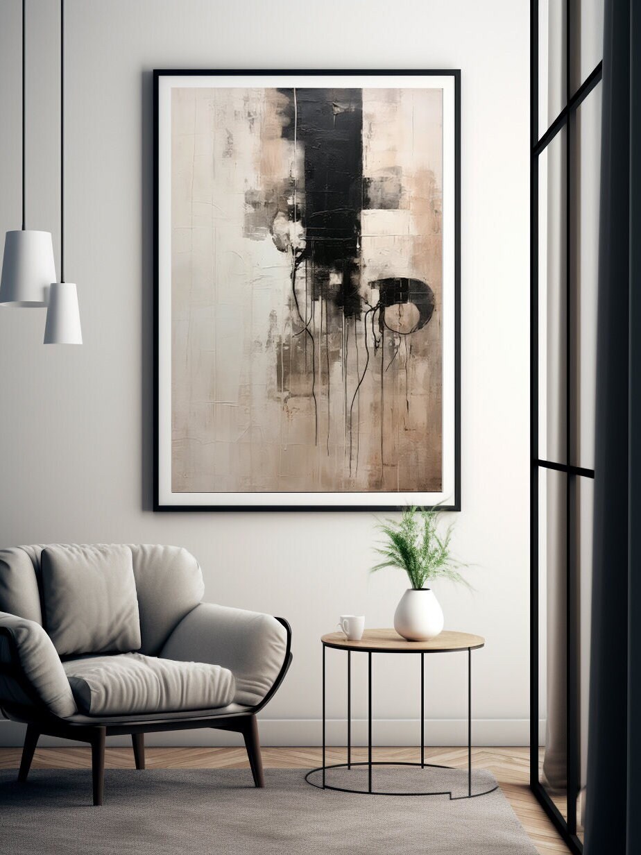 Black and Beige Abstract Art Print: Modern Minimalist Wall Decor ...