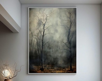 Smoky Forest | Dark Forest Print | Gothic Wall Art | Abstract Dark Decor | Printable Dark Academia Landscape l Large PRINTABLE ART | t-134