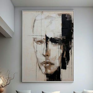 Abstract acrylic painting|a portrait of man | with brown and black | dark white and light beige | Minimalist Art | PRINTABLE Digital |t-018