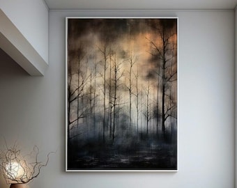 Smoky Forest | Dark Forest Print | Gothic Wall Art | Printable Dark Academia Landscape | Vintage Prints l PRINTABLE t-135