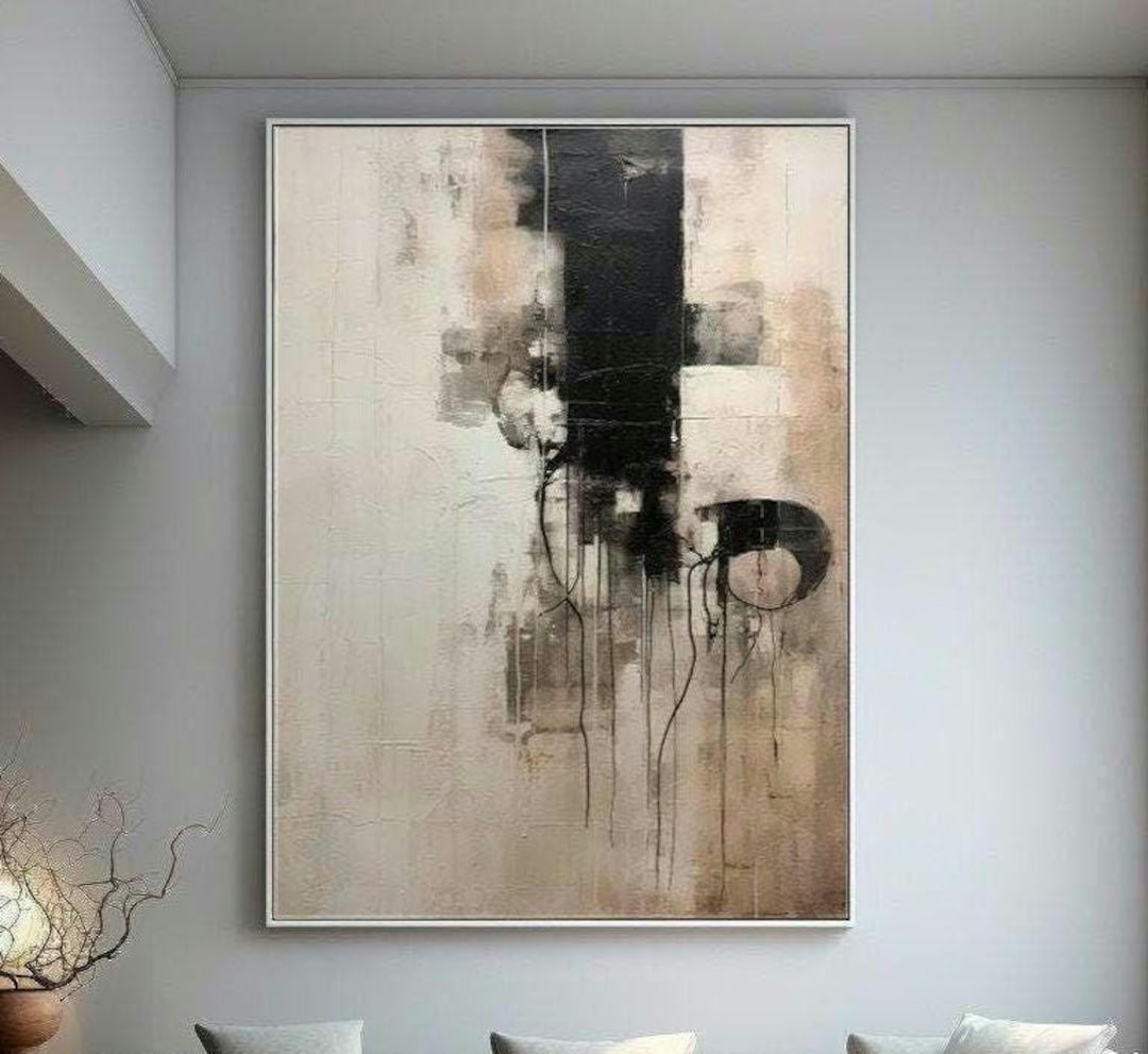 Black and Beige Abstract Art Print: Modern Minimalist Wall Decor ...
