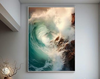 Impression d'art vagues océaniques : décoration murale de plage côtière (téléchargement numérique)