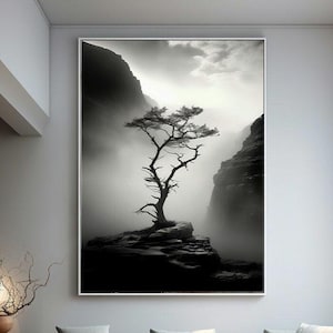 Lone Tree Black and White Photograph: Minimalist Nature Art (Printable)