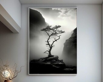 Lone Tree Black and White Landscape Photograph: Modern Art Printable (Digital Download)