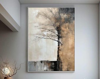 Abstract Painting Tree | Abstract Art | Neutral Wall Art | Living Room Decor | Textured Acrylic Painting | Large Digital PRINTABLE | t-46