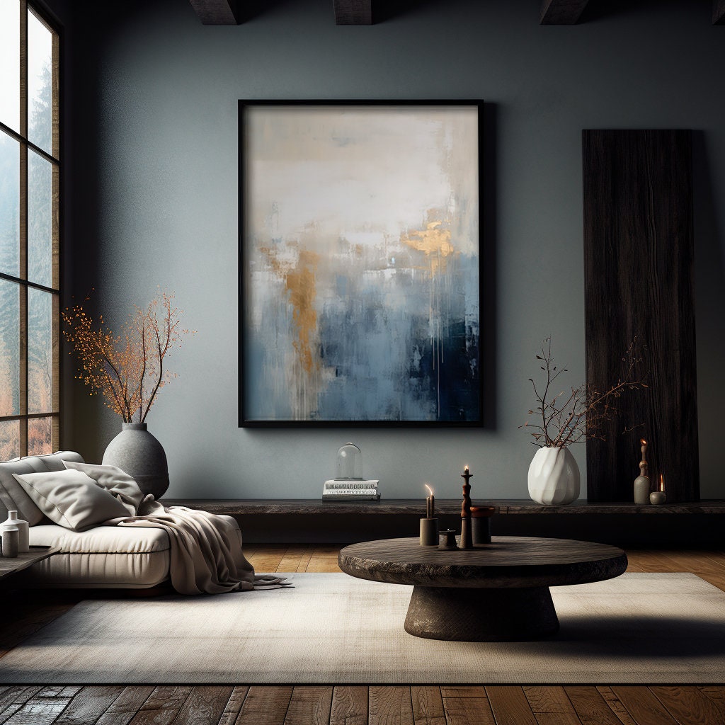 Navy Blue | Gray and Gold Abstract Art | Modern Art | Painting Brush ...