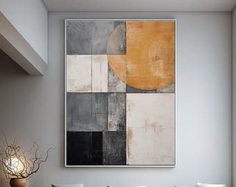 Geometric Abstract Art Print: Grey & Orange Modern Wall Decor (Digital Download)