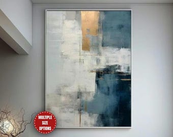 Impresión artística abstracta en dorado y azul marino: Pinceladas modernas (Descarga digital)