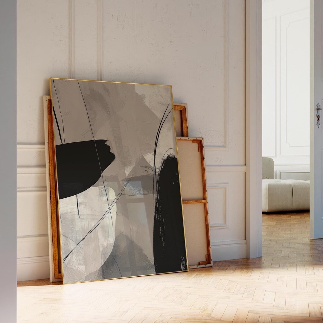Minimalist Abstract Brush Stroke Art: Black and White Gallery Wall ...