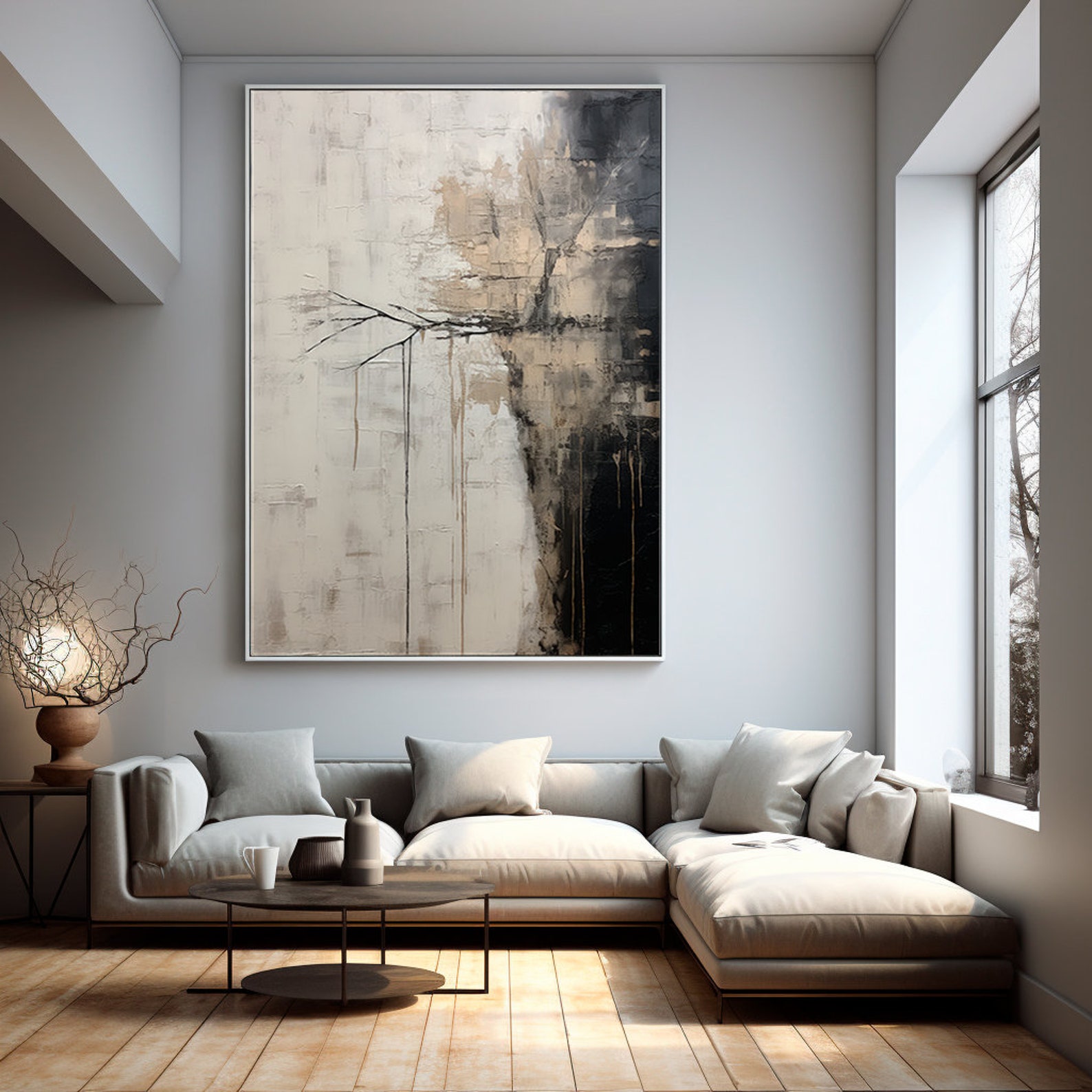 Abstract Painting Tree Abstract Wall Art Neutral Wall Art Living Room ...