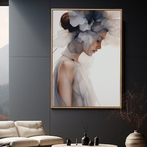 Abstract Woman Portrait: Sepia & Navy Watercolor Art (Printable)