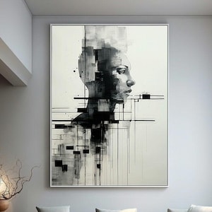 woman art print ,Portrait Woman , Black and white, Woman Portrait Print, Minimalist Art, Woman Face Print , Abstract face
