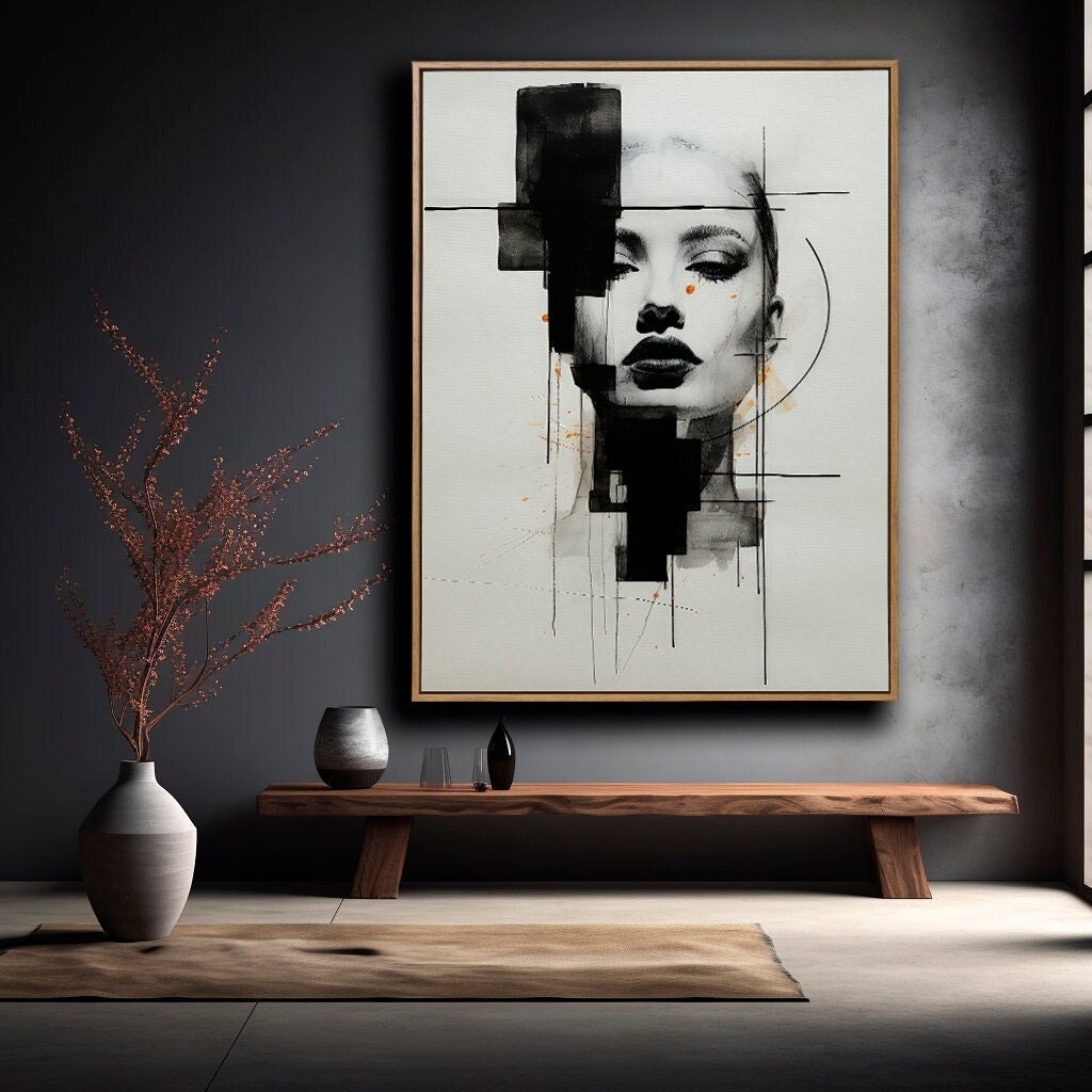 Minimalist Woman Portrait Art Print: Black and White Abstract Face ...