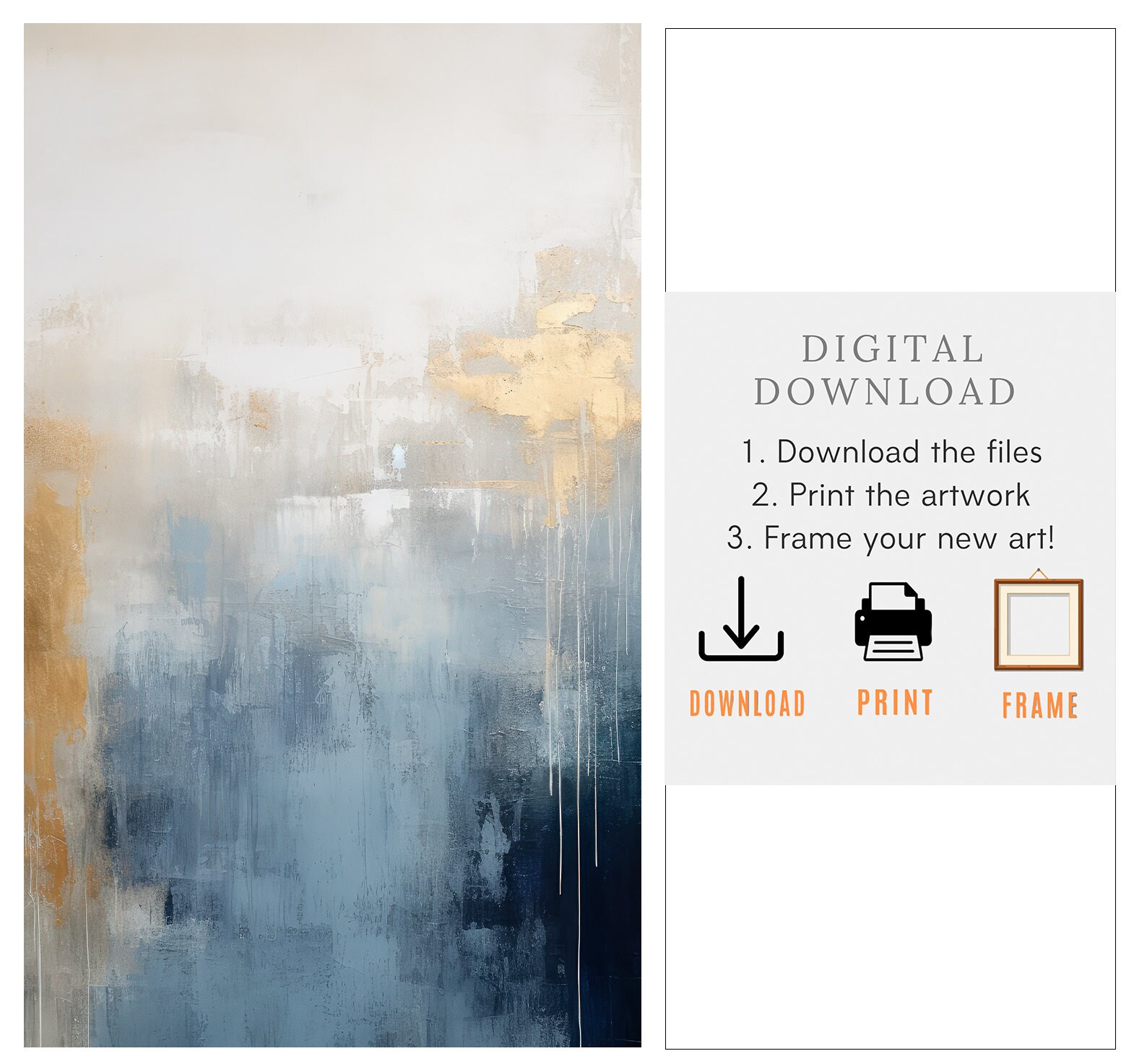 Navy Blue Gray and Gold Abstract Art Modern Art Painting Brush Strokes