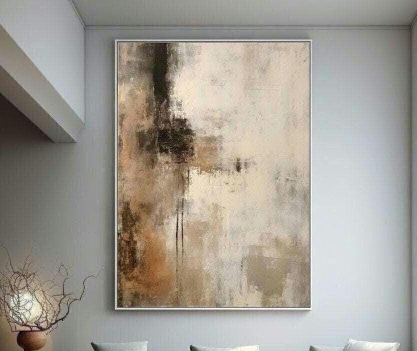 Impression Sur Toile Géométrique Abstraite - Décoration Murale Moderne Pour Salon, Chambre - Format 60x120 Cm Sans Cadre - Couleurs Noir, Marron, Beige, Blanc