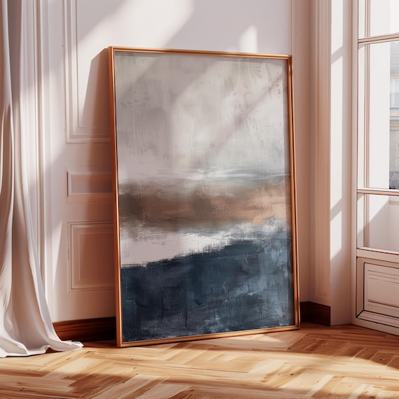 Neutral Tone Abstract Landscape Art Print: Blue Brown Calm Art (Digital Download)