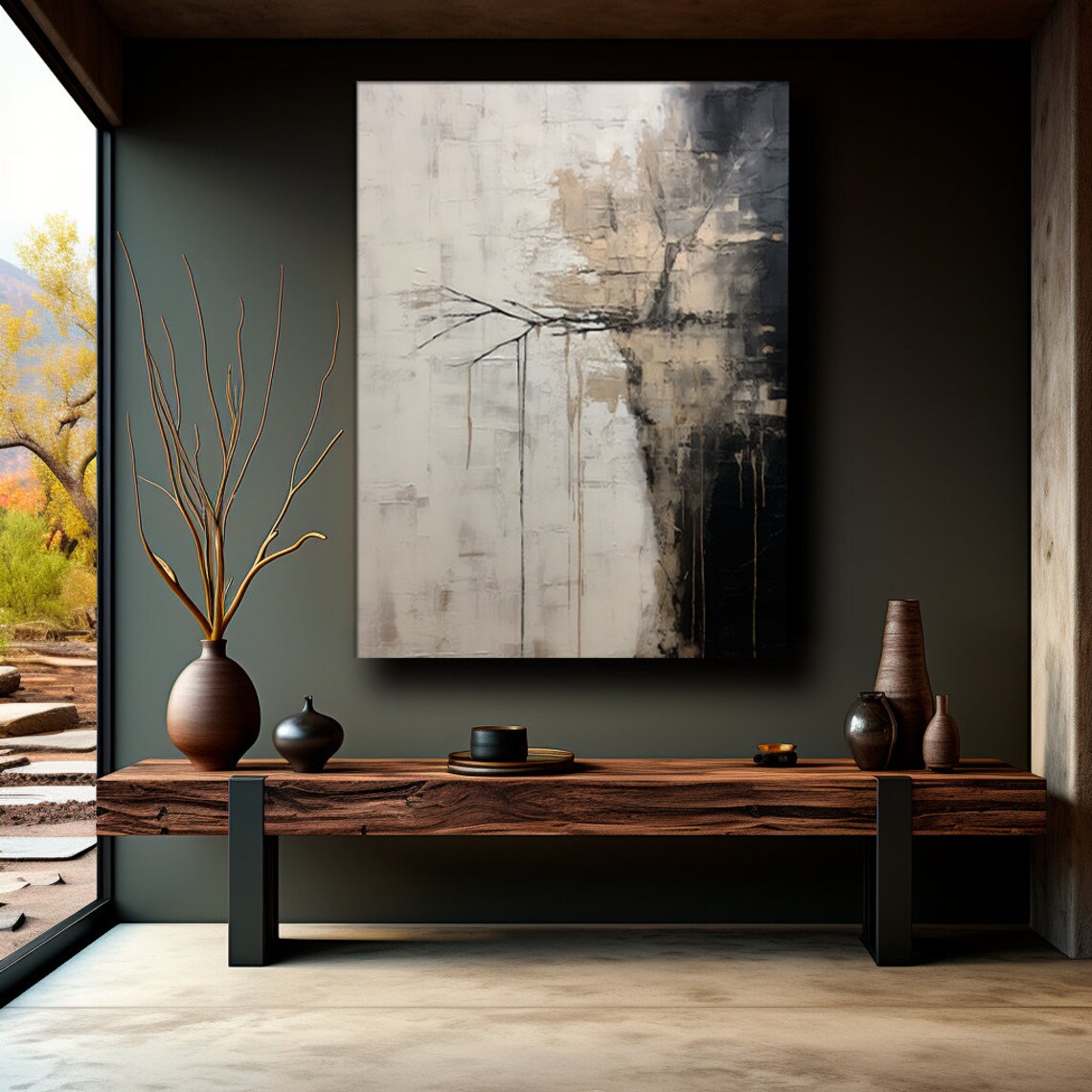 Abstract Painting Tree Abstract Wall Art Neutral Wall Art Living Room ...