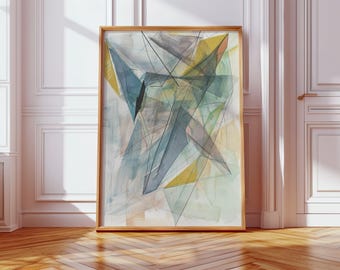 Blue Yellow Geometric Art Print: Mid Century Modern Wall Decor (Digital Download)
