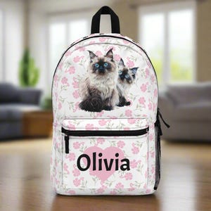 Personalized Cat Backpack: Kids School Bag with Name Tag