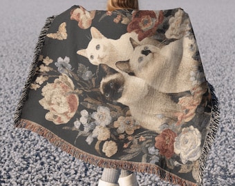 Couverture chat, jeté de fleurs vintage, décoration Boho Cottagecore