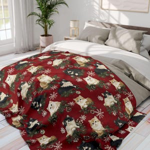 Plaid en polaire chat, doux linge de Noël, déco cosy hiver, cadeau chaleureux pour amoureux des chats, idéal pour déco de Noël