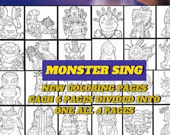 Monster Sing kleurplaten, set van 4 (digitale download)