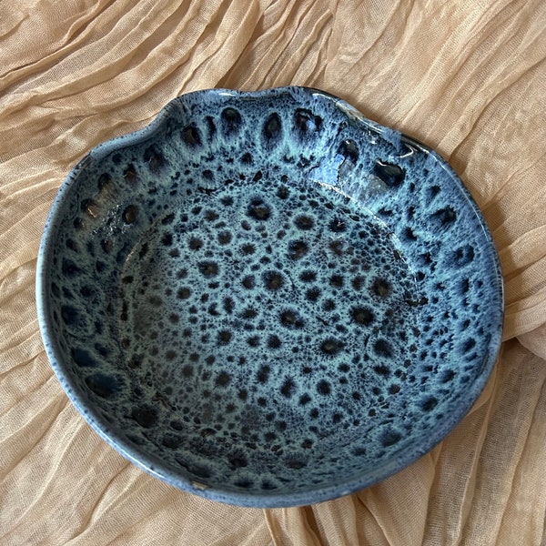 White, Blue Catchall Shallow Bowl, Wheel Thrown Pottery, Artful Dinnerware, Handmade Ceramics