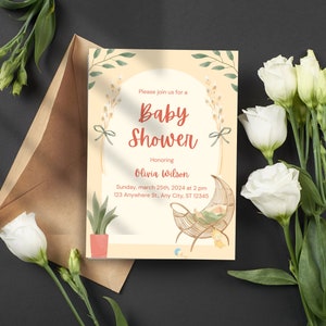 Crème en pitch baby shower uitnodiging, baby shower cadeau, zwangerschapskaart, babymeisje kaart, nieuwe ouders kaart, baby jongen kaart, mummie als kaart
