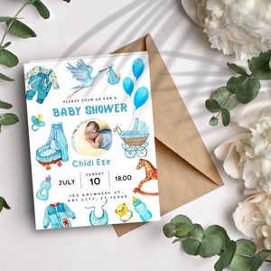 Witte schattige baby shower uitnodigingskaart, baby shower cadeau, zwangerschapskaart, kaart voor nieuwe ouders, babyjongenskaart, mummie als kaart