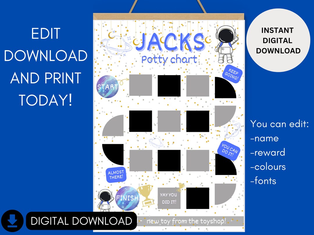 Editable Potty Training Reward Chart, Potty Training Chart, Space ...